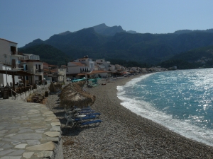 The beach of Kokkari village. zambouThe beach of Kokkari village
